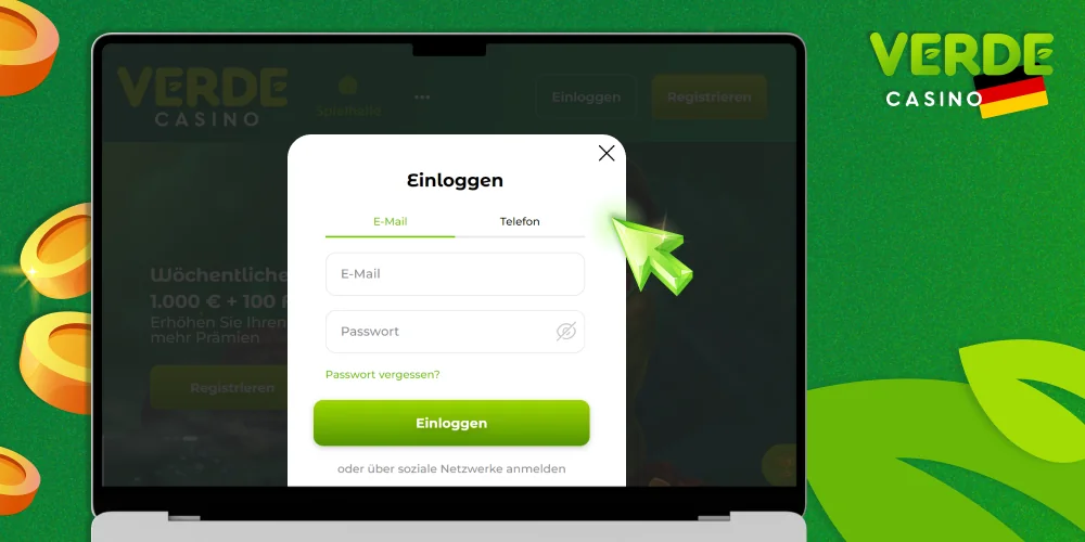 Registrieren Sie sich bei Verde Casino oder melden Sie sich bei Ihrem Konto an
